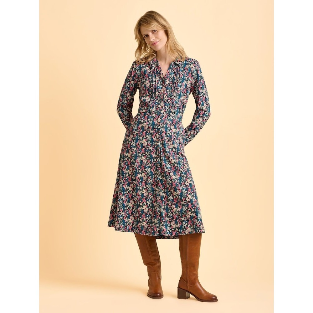 Brakeburn Charlotte Floral Midi Shirt Dress 100% Cotton Pockets US 14 NWT